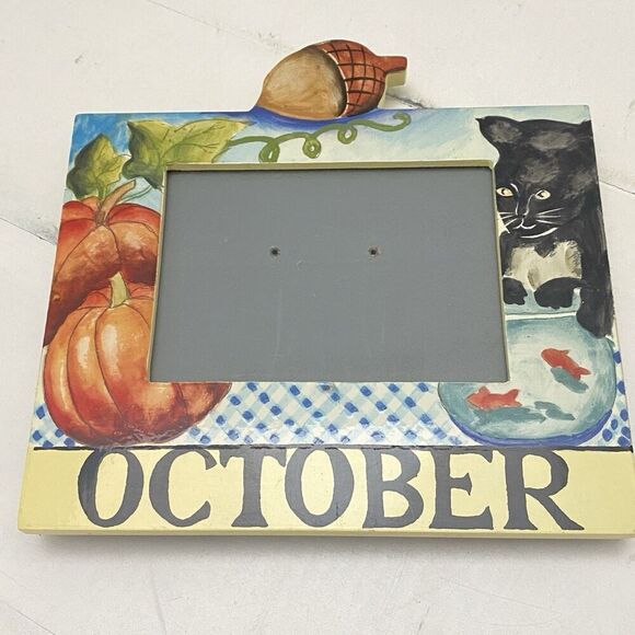 Vtg Exposures Hand Painted "October" Months of the Year 4X6 Picture Frame - Picture 2 of 11